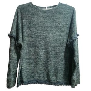 Knox Rose Sweater Sz Small Forest Green,‎ Frayed Fringe Long Sleeve Pullover
